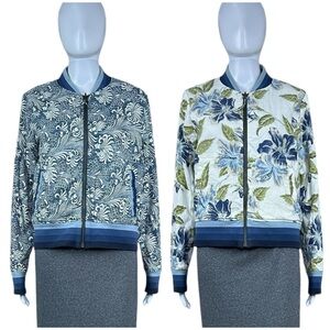 Faherty Mandalay Reversible Bomber Jacket Floral Linen Blend Varsity Pockets - S